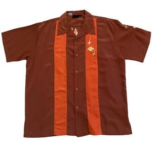 Vintage Harley Davidson Shirt Men's Size XL Orange Brown Bowling Starburst
